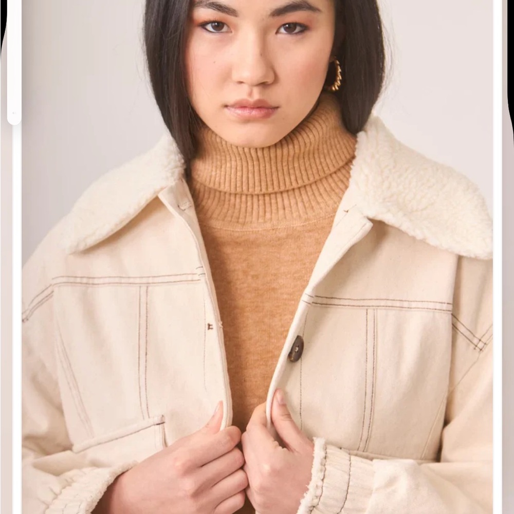 New Nud by Nekane Volfra Cotton Denim Oversized Jacket Sherpa Collar Size S/M